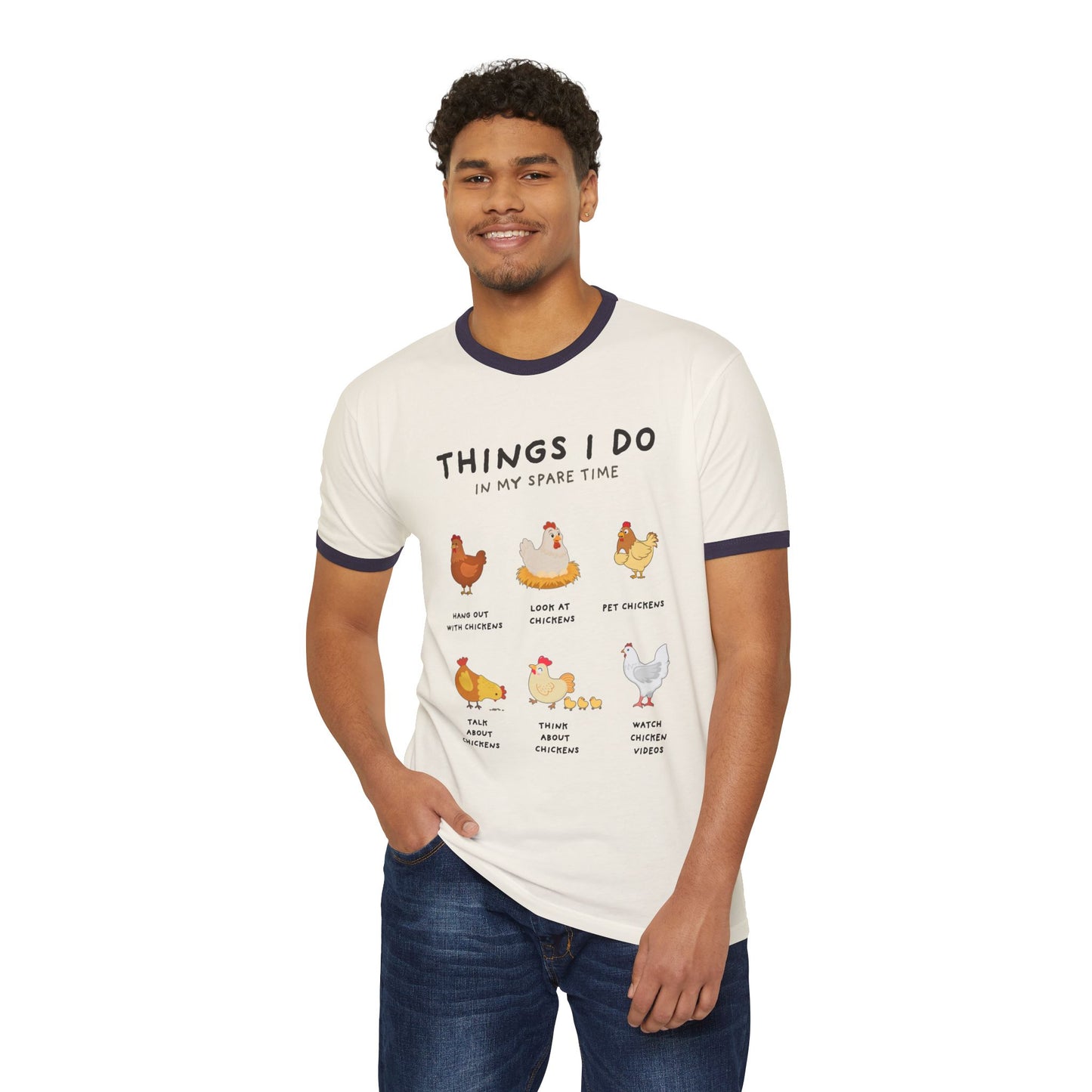 Chicken Lover Ringer T-Shirt — "Things I Do in My Spare Time" Cute Hen Graphic Tee