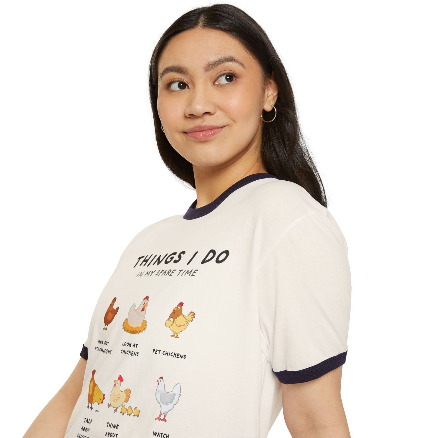 Chicken Lover Ringer T-Shirt — "Things I Do in My Spare Time" Cute Hen Graphic Tee