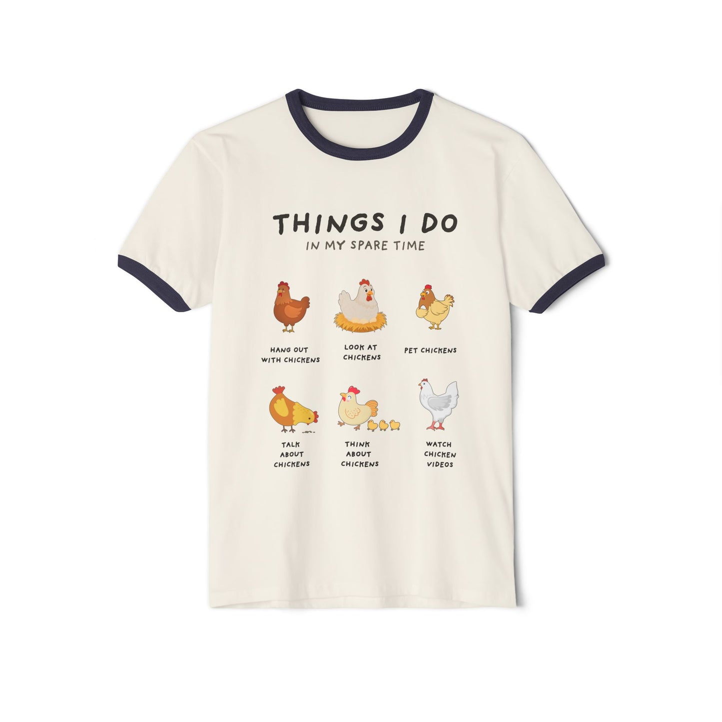 Chicken Lover Ringer T-Shirt — "Things I Do in My Spare Time" Cute Hen Graphic Tee
