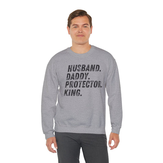 Husband, Daddy, Protector, King Heavy Blend™ Crewneck Sweatshirt