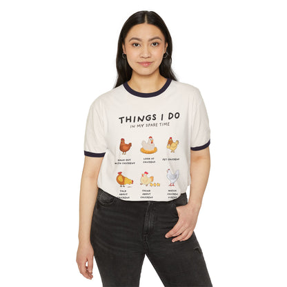 Chicken Lover Ringer T-Shirt — "Things I Do in My Spare Time" Cute Hen Graphic Tee