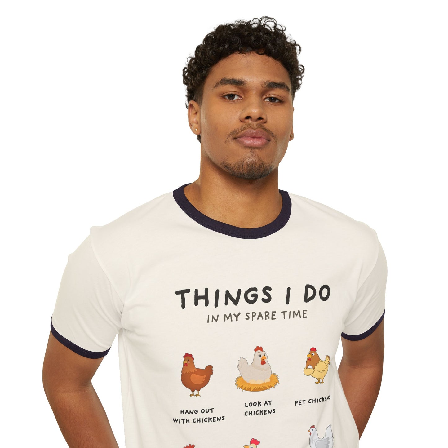Chicken Lover Ringer T-Shirt — "Things I Do in My Spare Time" Cute Hen Graphic Tee