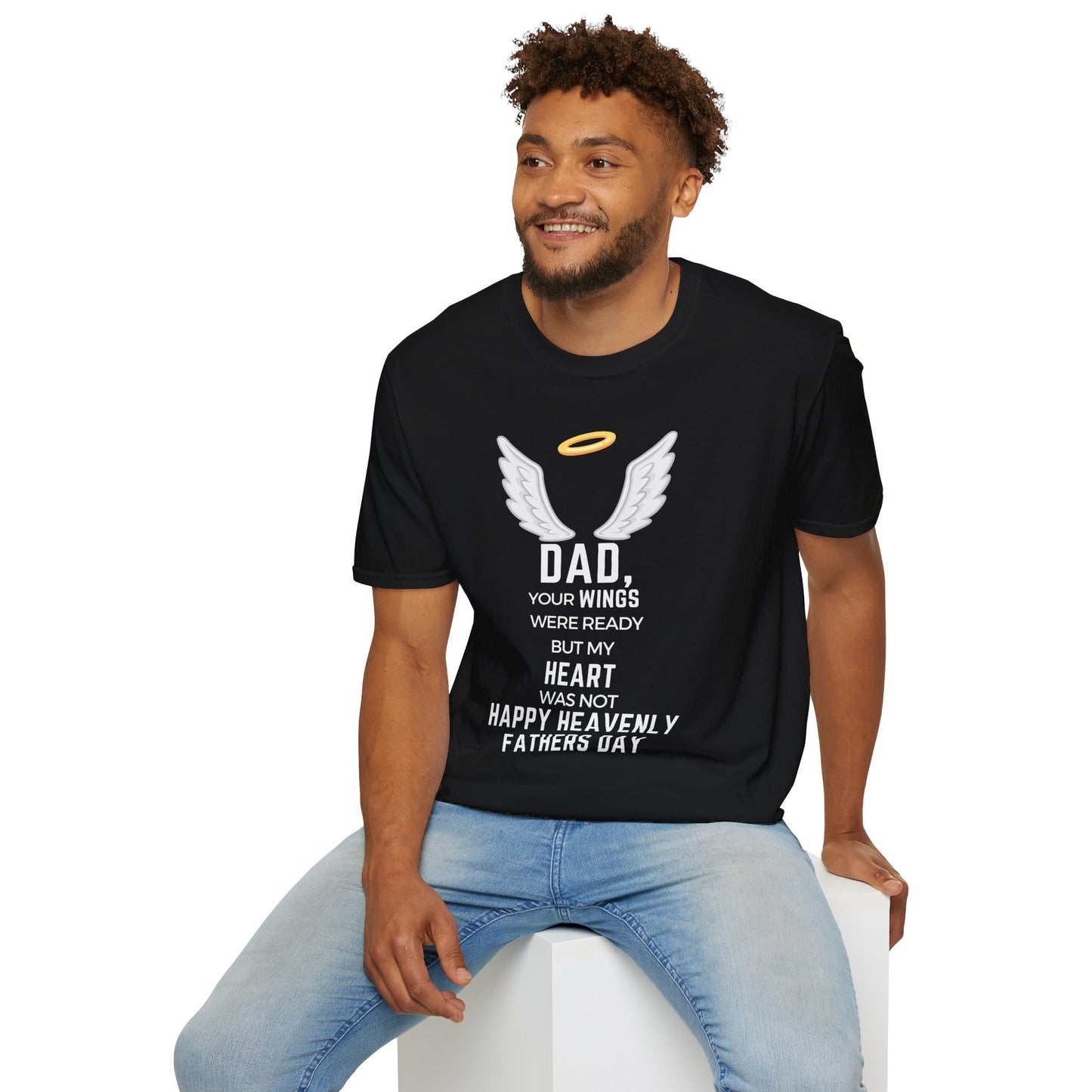 HAPPY HEAVENLY FATHERS DAY Softstyle Black T-Shirt