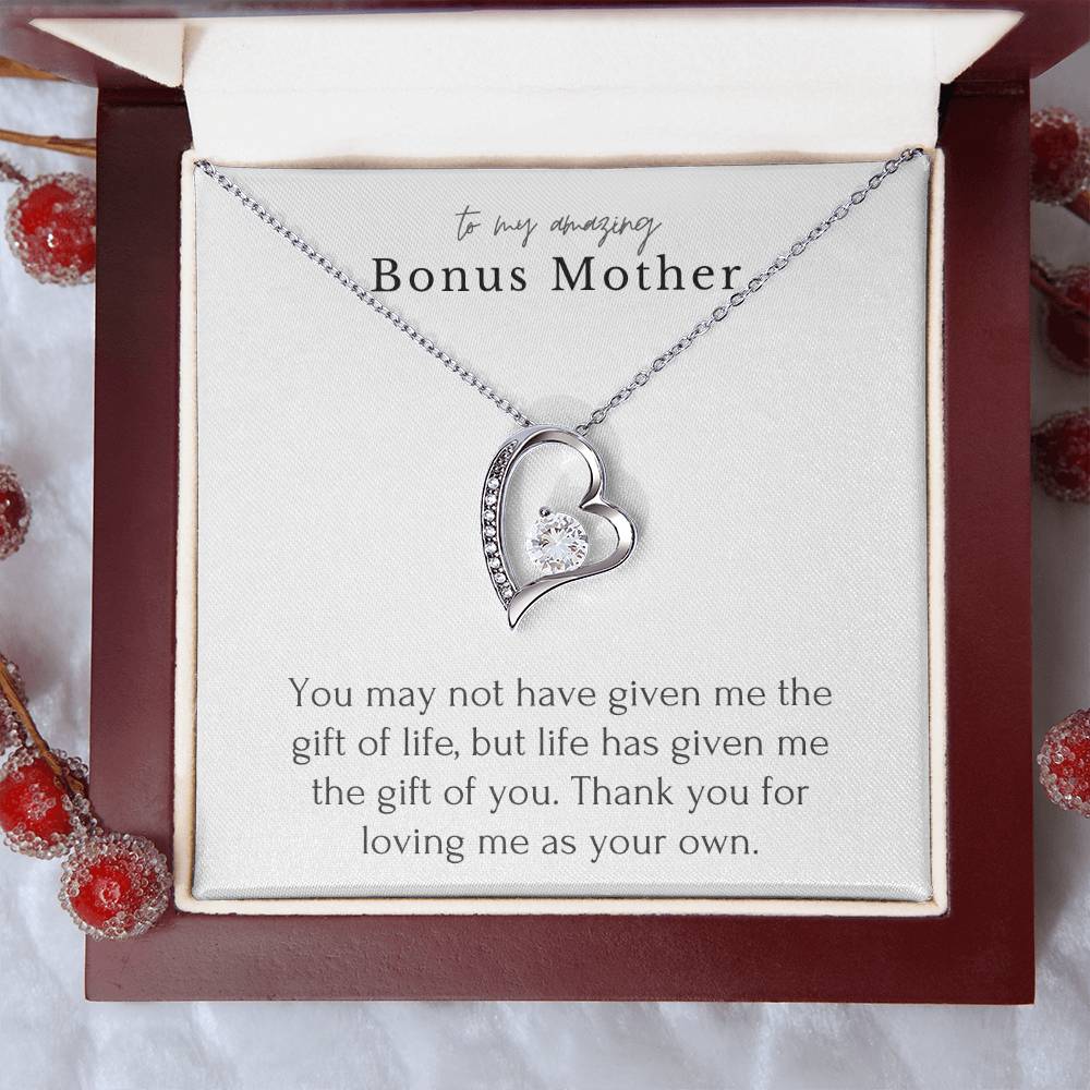 “To My Amazing Bonus Mother”  Forever Love Necklace