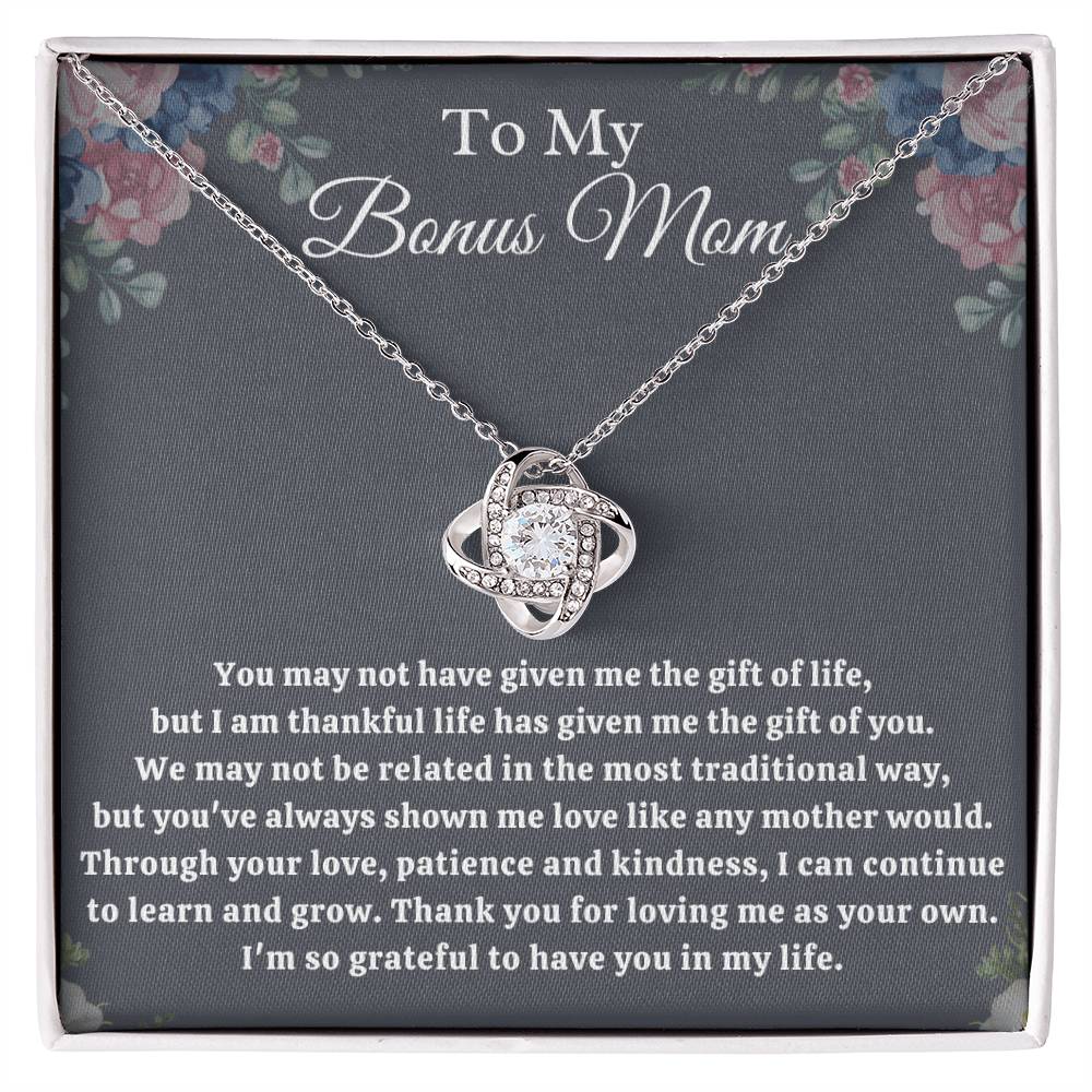“To My Bonus Mom” Love Knot Necklace