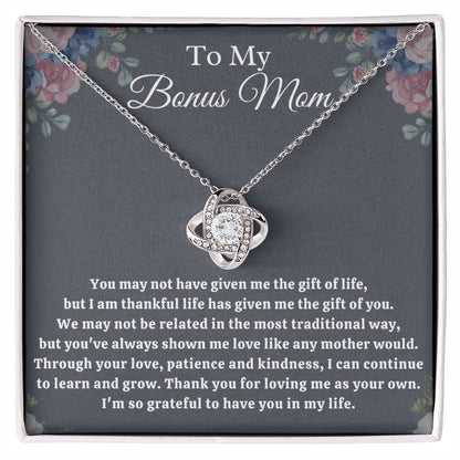 “To My Bonus Mom” Love Knot Necklace