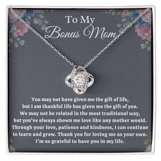 “To My Bonus Mom” Love Knot Necklace