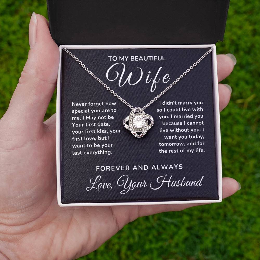 “To My Beautiful Wife” Love Knot Necklace