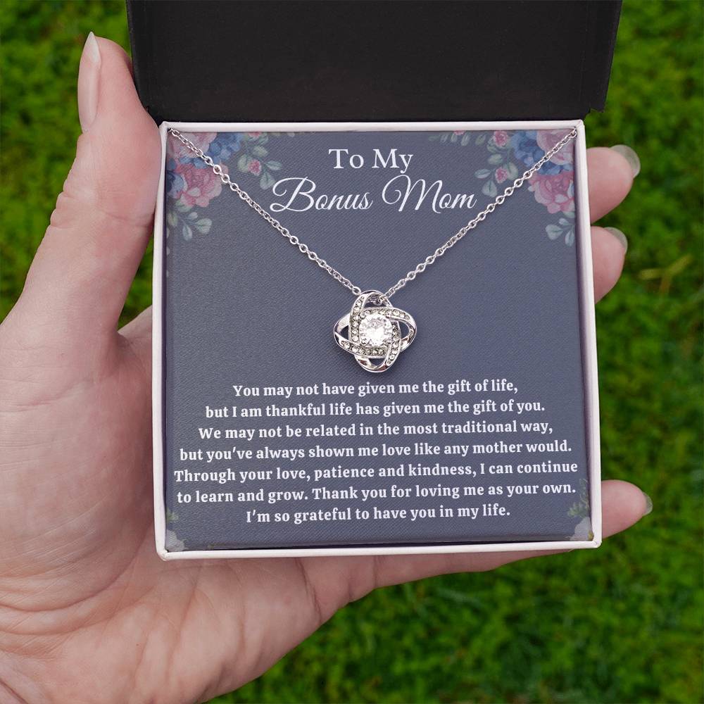 “To My Bonus Mom” Love Knot Necklace