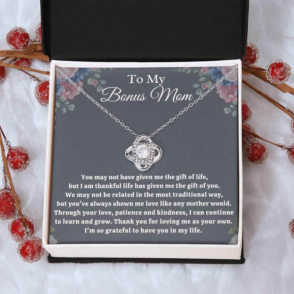 “To My Bonus Mom” Love Knot Necklace