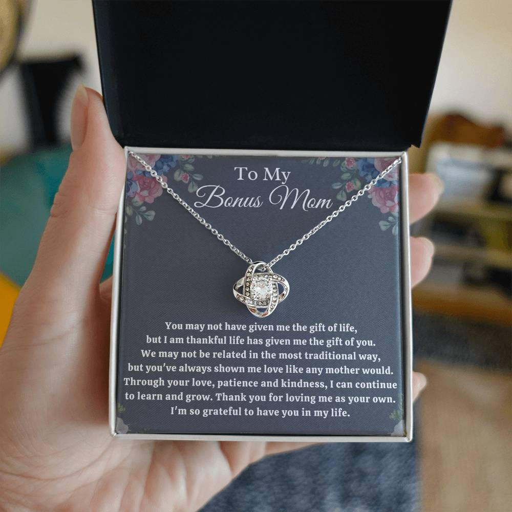 “To My Bonus Mom” Love Knot Necklace
