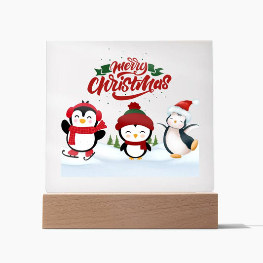 Merry Christmas Penguins Acrylic Showpiece