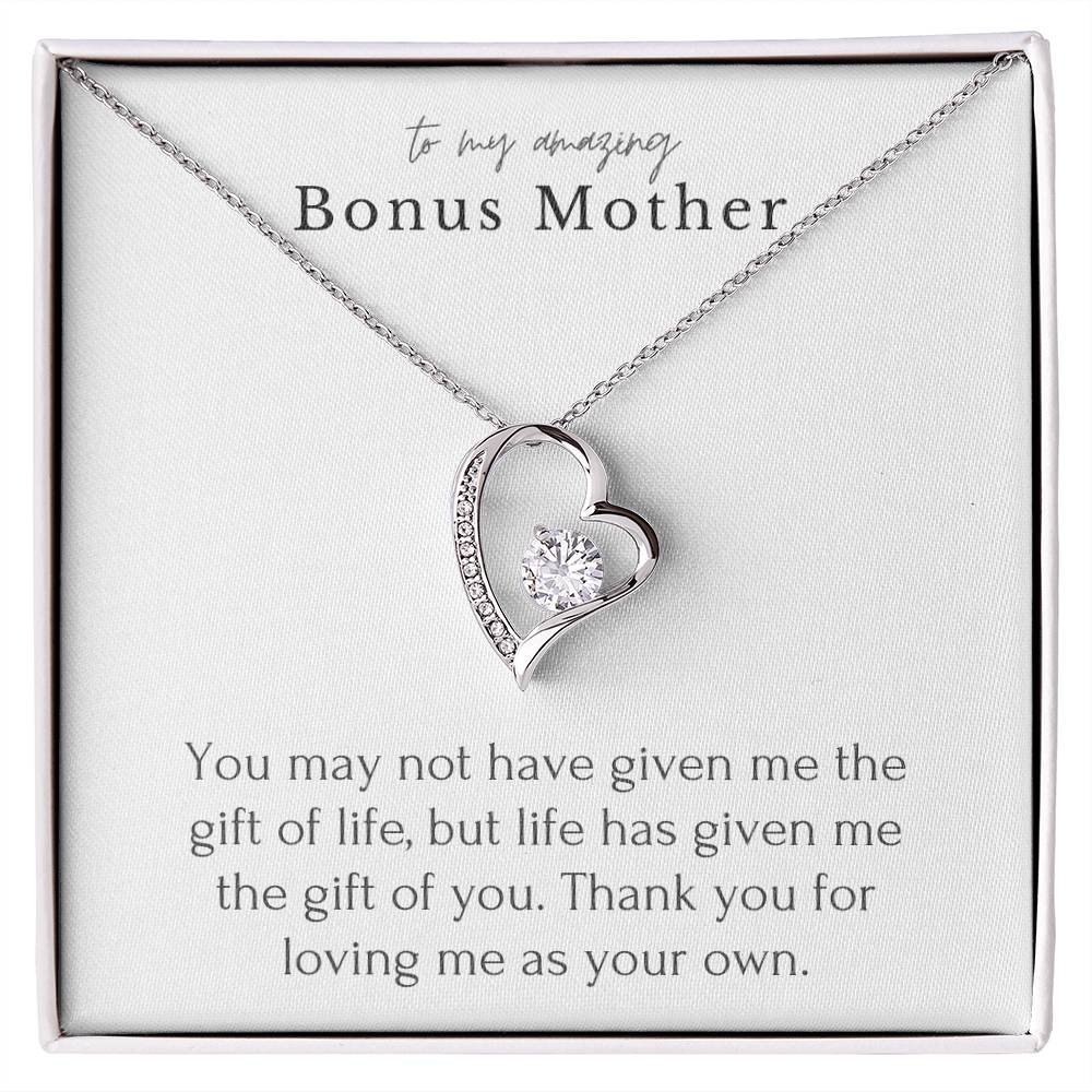 “To My Amazing Bonus Mother”  Forever Love Necklace