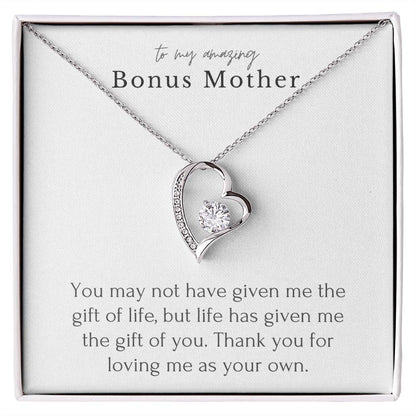 “To My Amazing Bonus Mother”  Forever Love Necklace