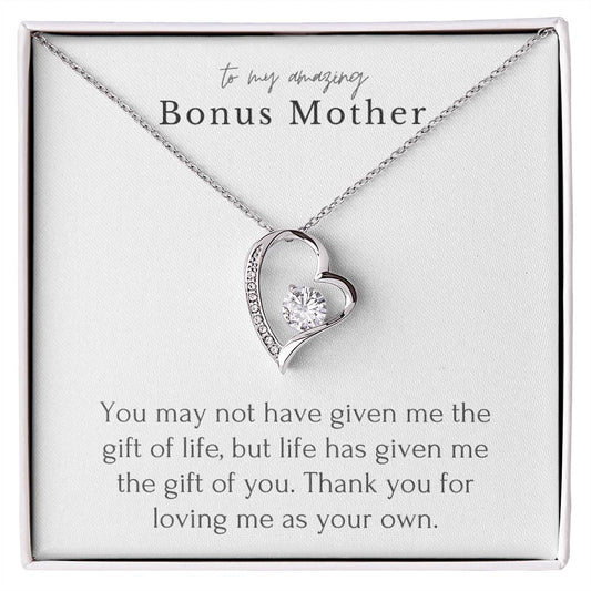 “To My Amazing Bonus Mother”  Forever Love Necklace