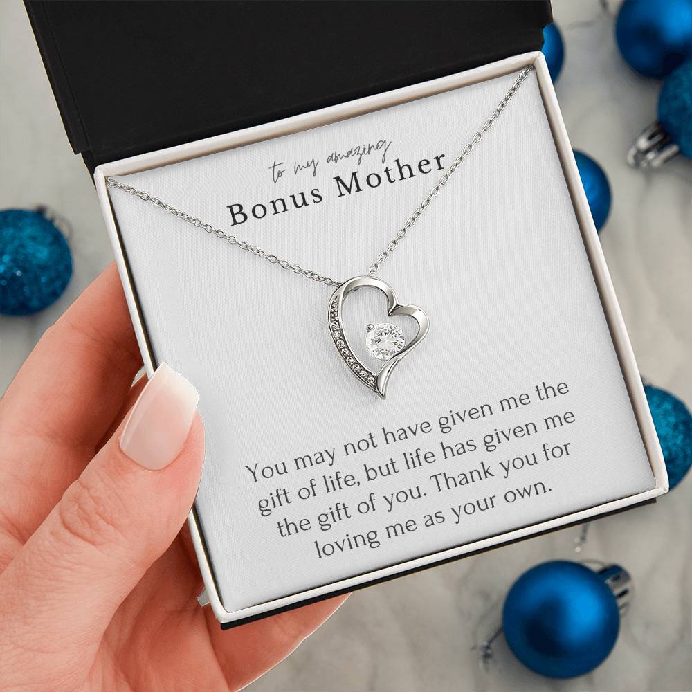 “To My Amazing Bonus Mother”  Forever Love Necklace