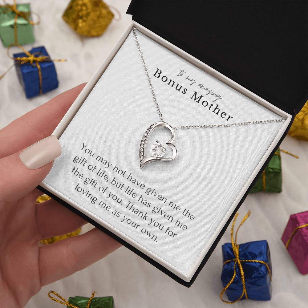 “To My Amazing Bonus Mother”  Forever Love Necklace