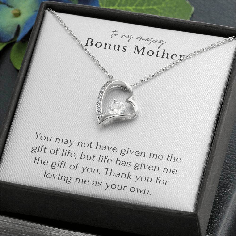 “To My Amazing Bonus Mother”  Forever Love Necklace