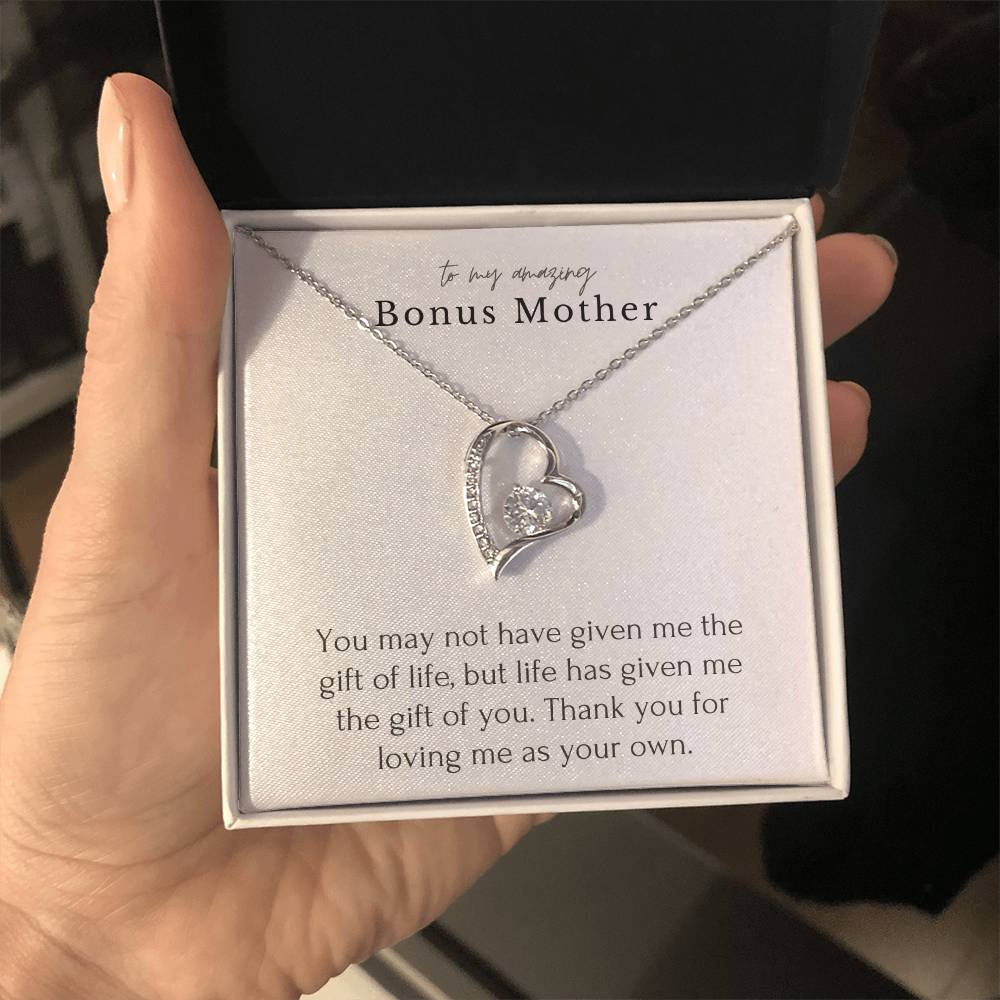 “To My Amazing Bonus Mother”  Forever Love Necklace